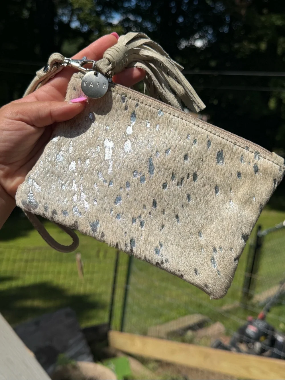 Vash Calf Hair Wrislet with Metallic Spot Splash Neutral Western